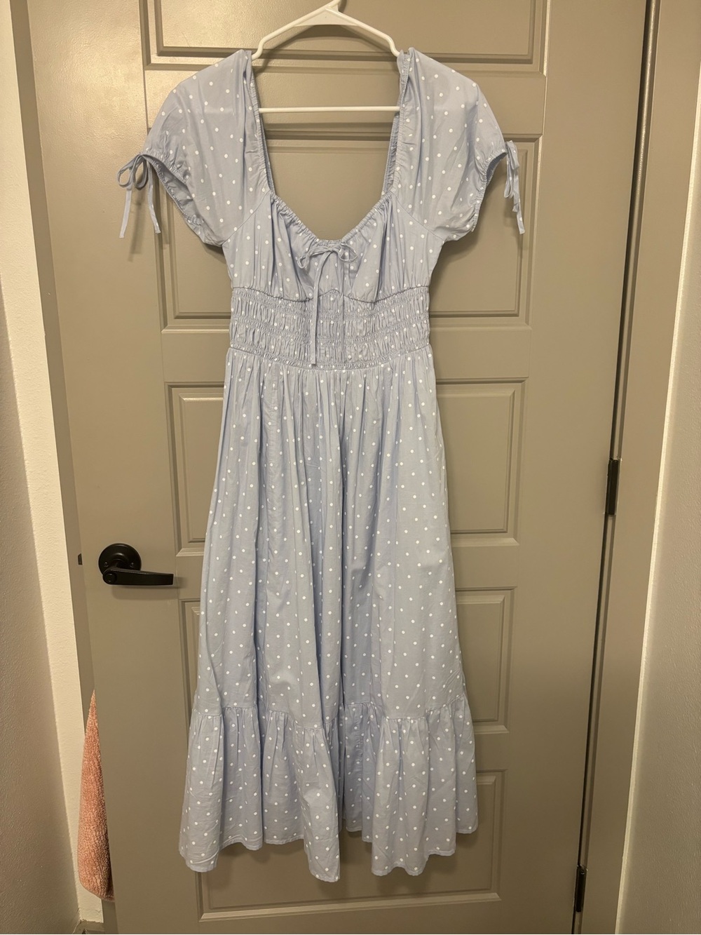bp Light Blue Polka Dot smocked dress